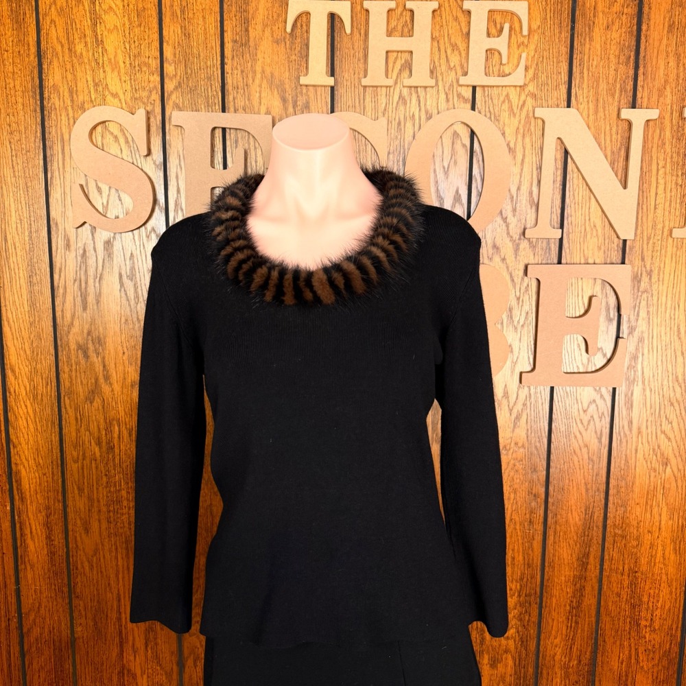 Y2K Whimsygoth Black Fur Trim Sweater Women M Items by Michelle Nicole Old Money